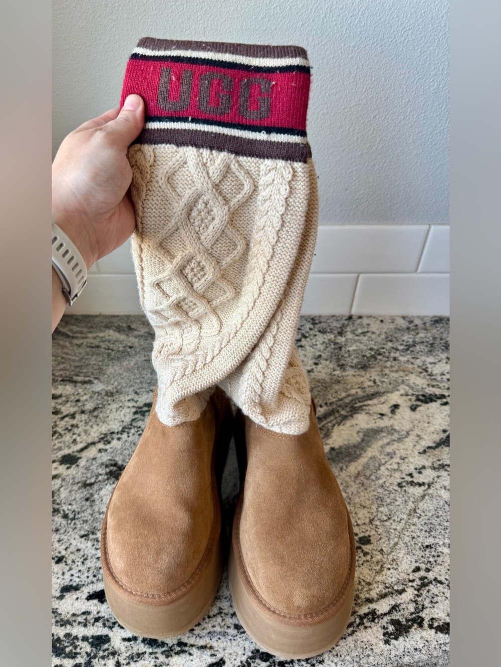 UGG Women's Classic Sweater Letter Tall Platform Boot. Size 8. VGUC. Read please - Picture 3 of 12